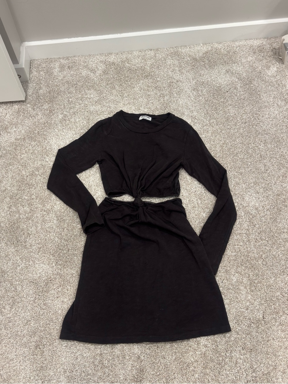 LNA Black / Charcoal Long-Sleeve Twist Cutout Mini Dress